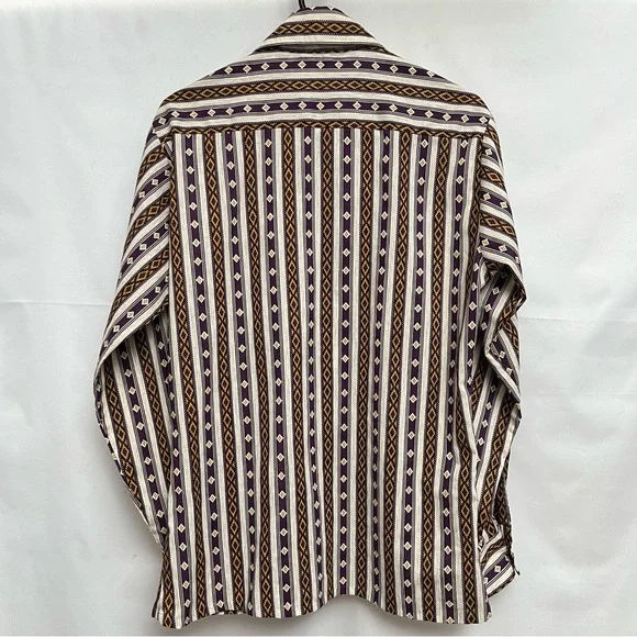 1970s - rare western Aztec pattern shirt - purple and yellow - Picture 3 of 4
